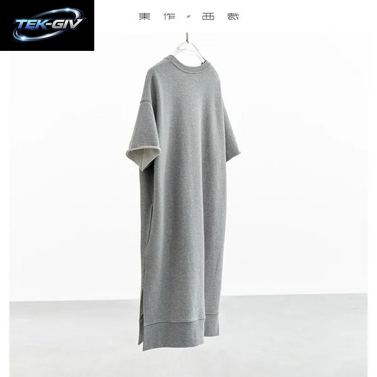 T-Shirt-Kleid~Damenbekleidung in Übergröße, Lockeres Sweatshirt-Kleid Aus Baumwolle Und Leinen, Neuer Frühlings- Und Sommerstil