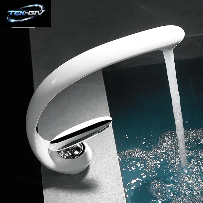Kreative Waschbecken Wasserhahn Tippen Weiß Messing Waschbecken Armaturen Einzigen Handgriff Heißen Und Kalten Wasserfall Moderne Elegante Mischbatterie