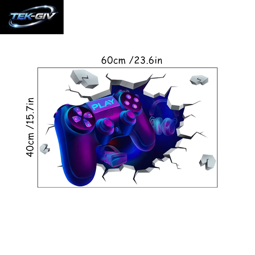 3D Broken Wall Hole Art Gamer Gamepad Vinyl Wandaufkleber Für Zuhause Kinderzimmer Junge Schlafzimmer Play Zone Dekoration Videospiel Poster