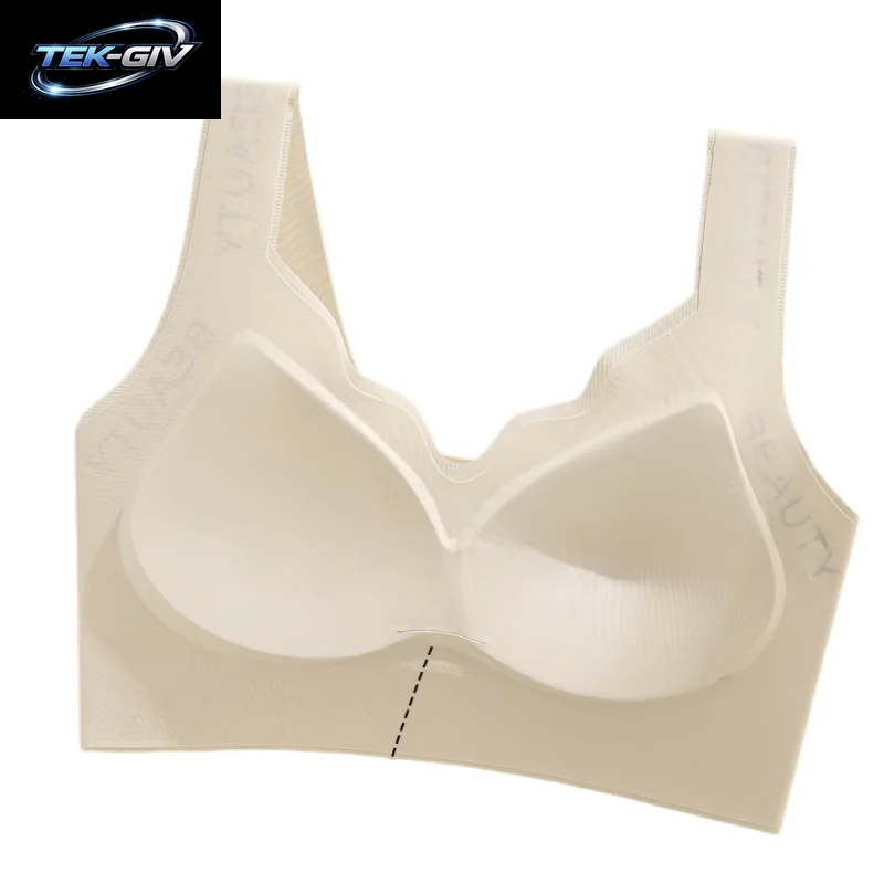Gerippte Push-Up-Bhs, Kabelloser BH, Nahtlose Damenunterwäsche, Übergröße, Wellenausschnitt, Breiter Träger, Sexy Dessous, M-3XL