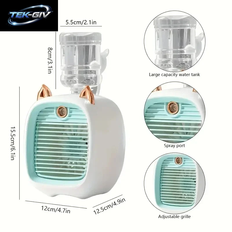 TINSOL Usb-Mini-Klimaanlagenventilator, Luftbefeuchter, Tischventilator, Elektrisch, 1200 Mah, Klimaanlage Mit Drei Gängen, Kühlventilator