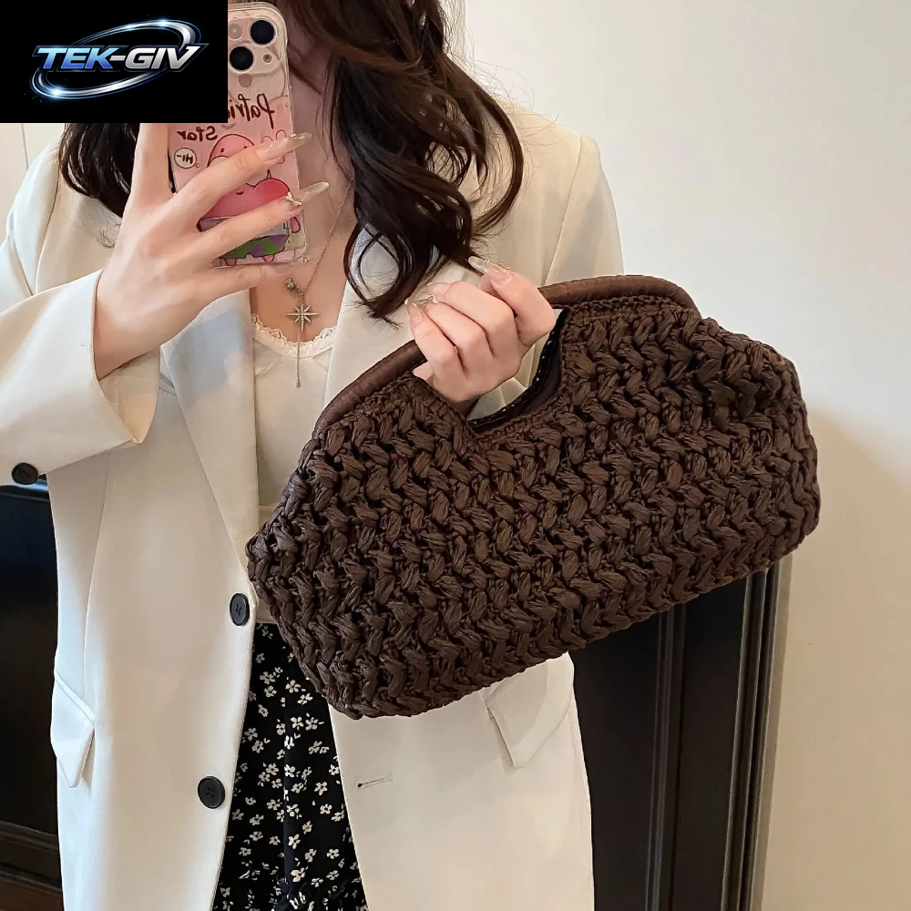 Neue Sommer-Strandtasche Für Damen Clutch-Tasche Luxus-Designer Strohtaschen Tragetasche Mode Geflochtene Rattantaschen Damen-Reisetasche