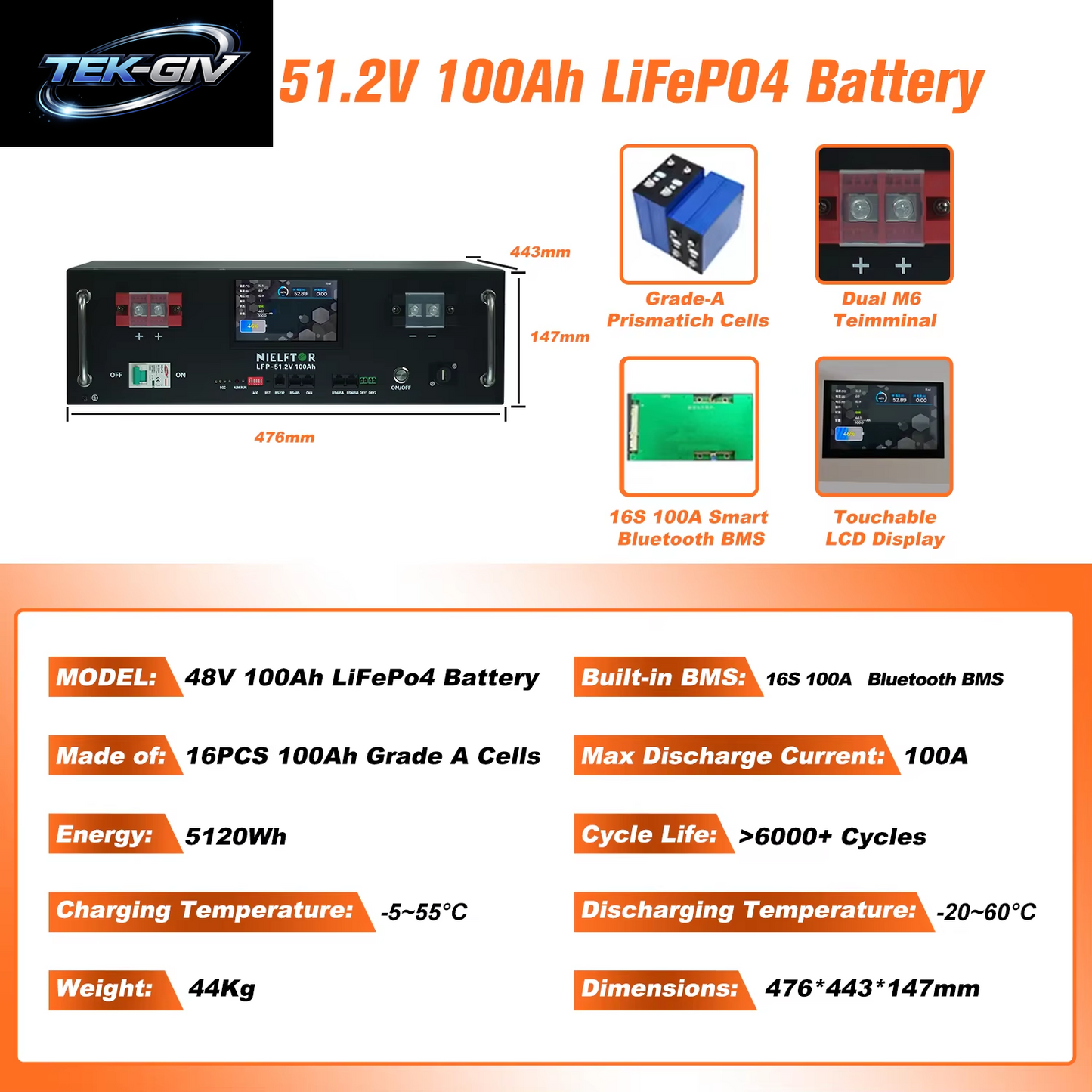 Neuer 48V 120Ah Lifepo4-Akku Bulit-In BMS 51,2V 5,12Kw Lithium-Ionen-Akku 48V 100Ah 200Ah 300Ah Lifepo4-Akku KEINE STEUER