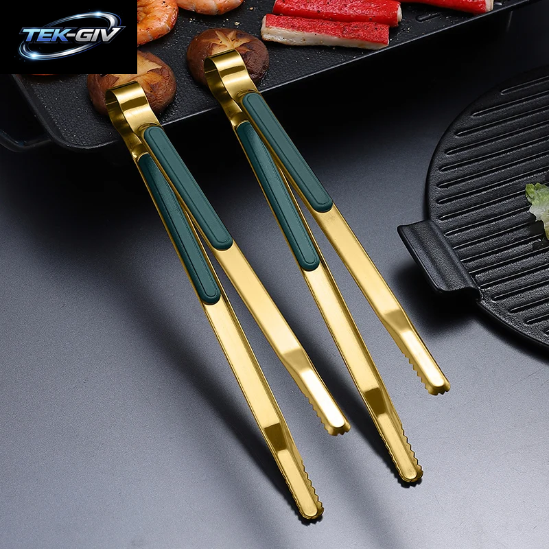 Gold Edelstahl Lebensmittel Zange Rutsch Feste Servier Zange Für Grill Fleisch Salat Brot Küchen Zubehör Kochute Nsilien