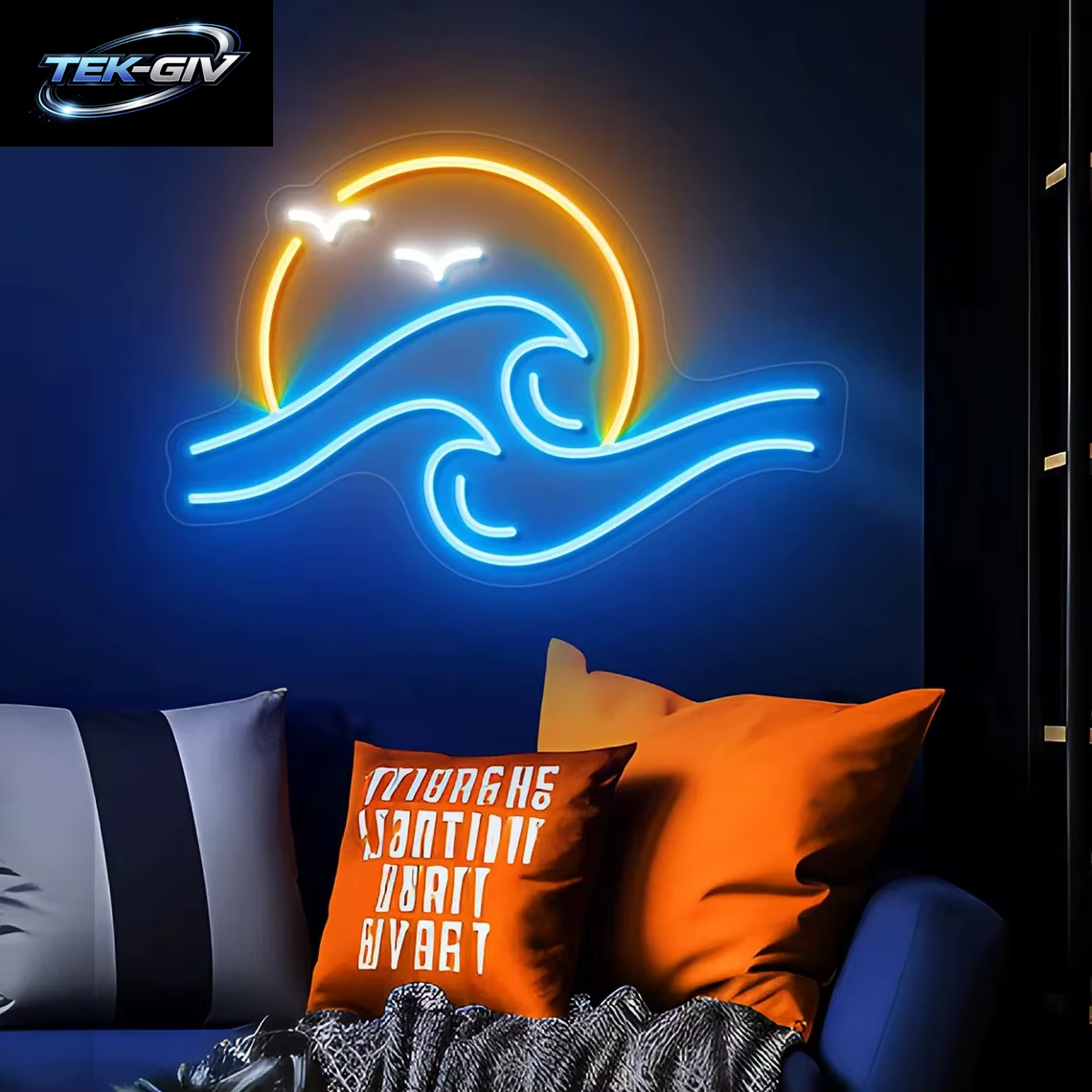 Ozeanwelle Led-Schild Wandkunst Einstellung Mond Am Meer Neonschild Benutzerdefinierter Sonnenaufgang Über Dem Meer Licht Home Decor