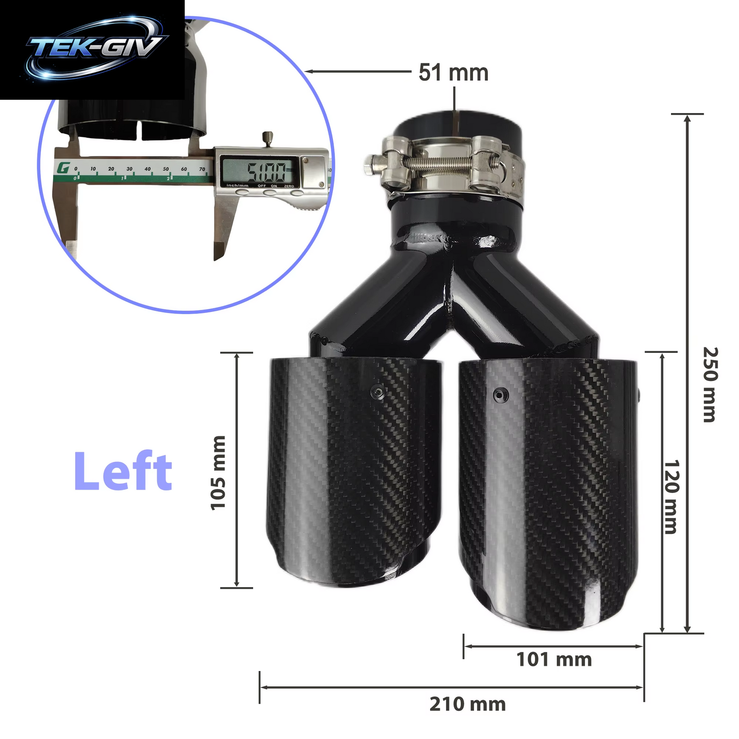 1 Stück Universal Auto Kohlefaser Schwanz Throat Länge Schwarz Y-Förmig Double Out Twill Glänzend Auspuff Schalldämpfer Spitze