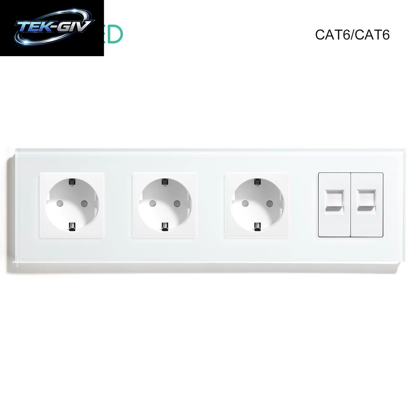 BSEED Dual Internet Steckdosen CAT6 Steckdose EU Steckdosen plus Netzwerk PC Daten Computer Anschluss Steckdosen Glas Panel
