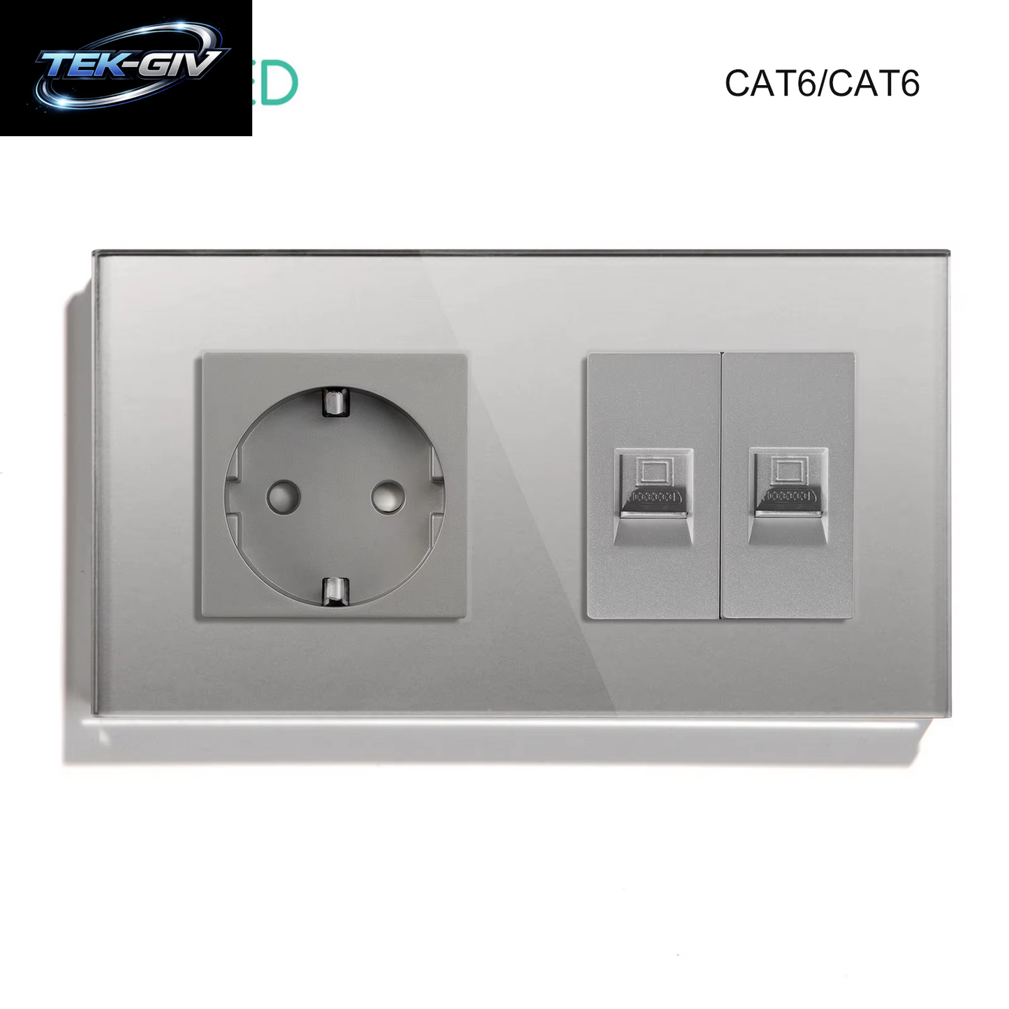 BSEED Dual Internet Steckdosen CAT6 Steckdose EU Steckdosen plus Netzwerk PC Daten Computer Anschluss Steckdosen Glas Panel