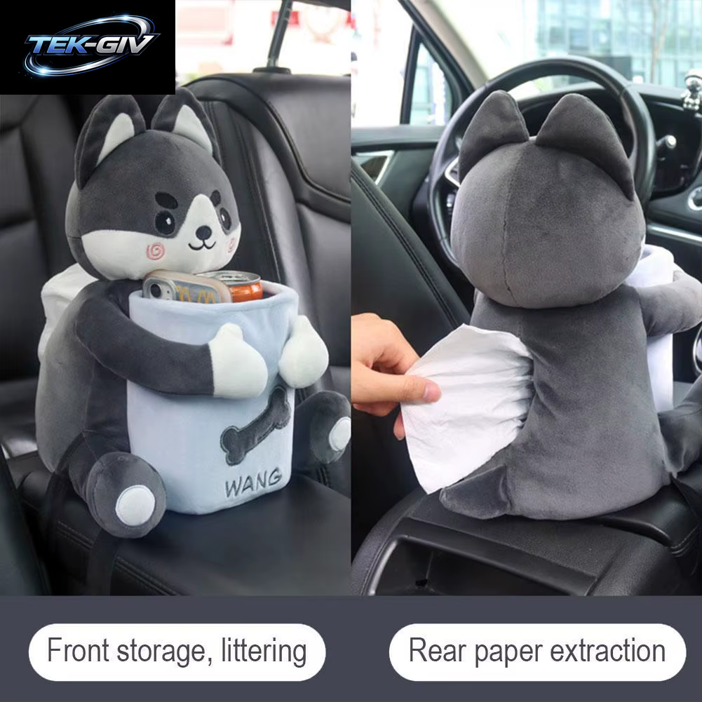 Auto Montiert Tissue Box 2-In-1 Cartoon Plüsch Puppe Auto Tissue Schublade Kann Und Auto Hängen Armlehne Box Papier Müll Halter Stor S4G5