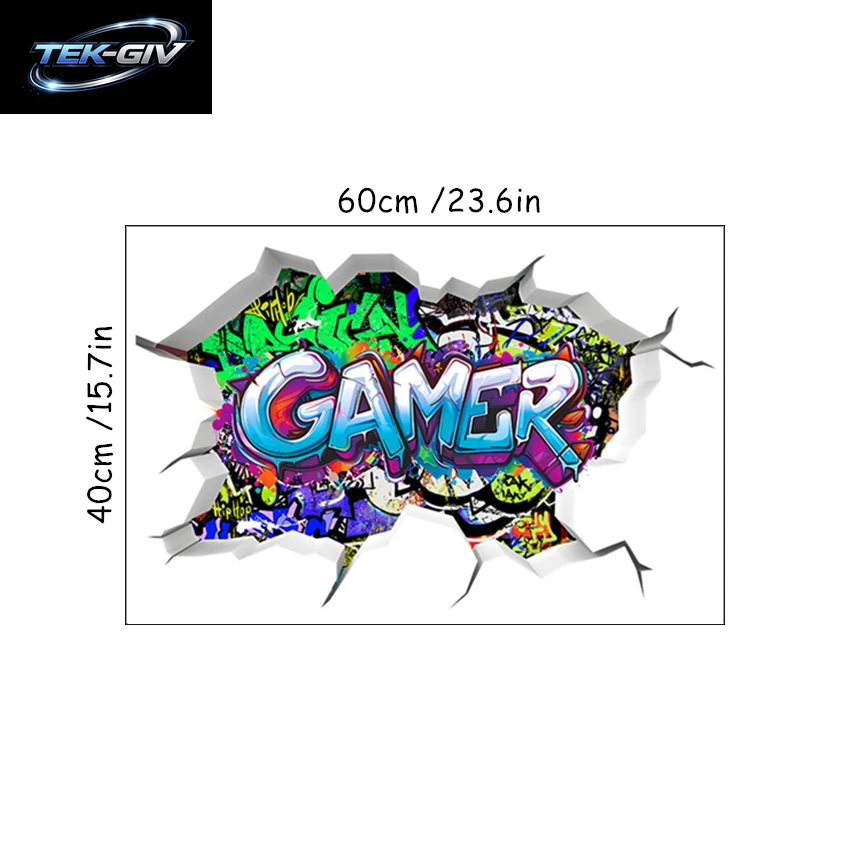 3D Broken Wall Hole Art Gamer Gamepad Vinyl Wandaufkleber Für Zuhause Kinderzimmer Junge Schlafzimmer Play Zone Dekoration Videospiel Poster