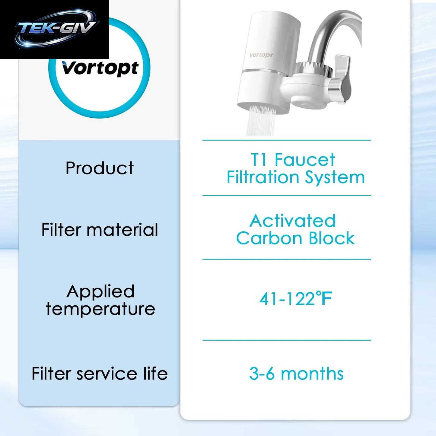 Vortopt Wasserhahn-Wasserfilter NSF International Certified, Ein Satz Mit 5 Filterkartuschen Zur Reinigung Von 400 Gallonen Wasser