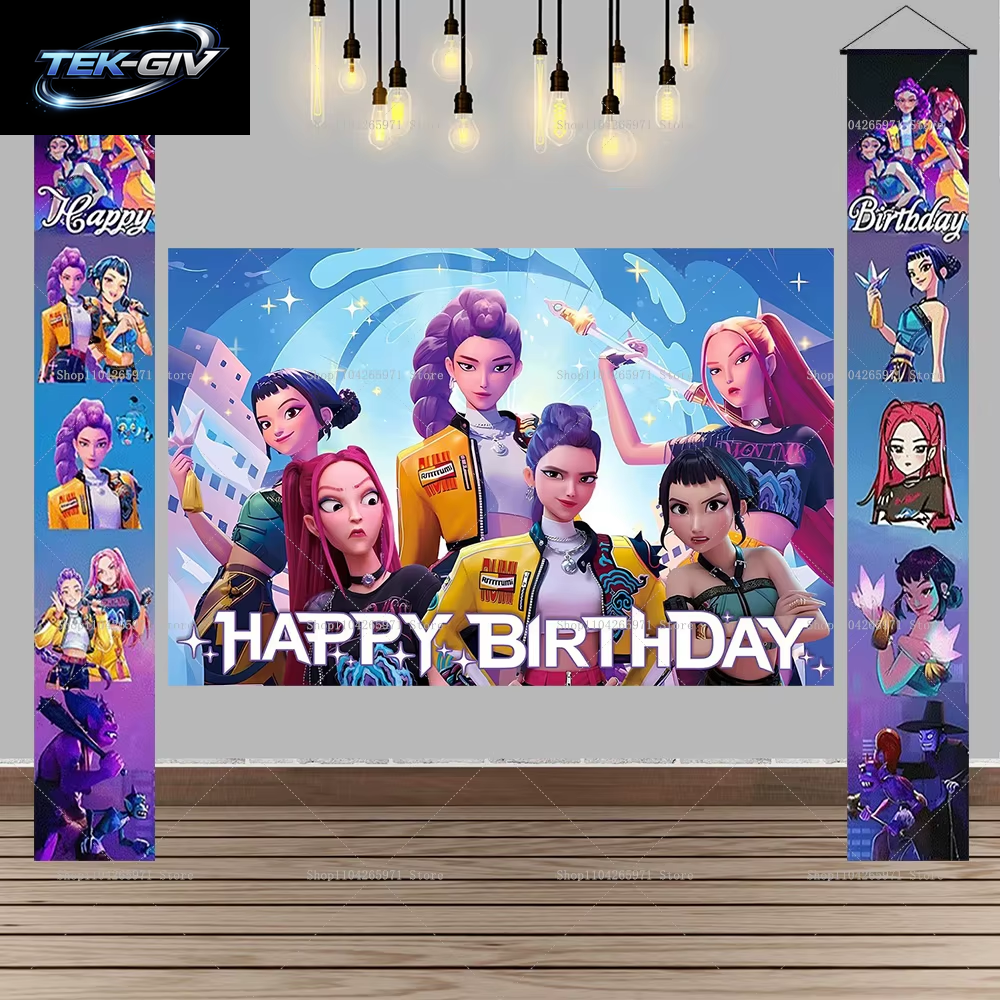 Heißer K-Pop-Demonenjäger-Hintergrund Als Türbanner Für Kinder- Und Erwachsenen-Geburtstagsfeiern, Babyparty-Fotokabinen-Hintergrundrequisiten