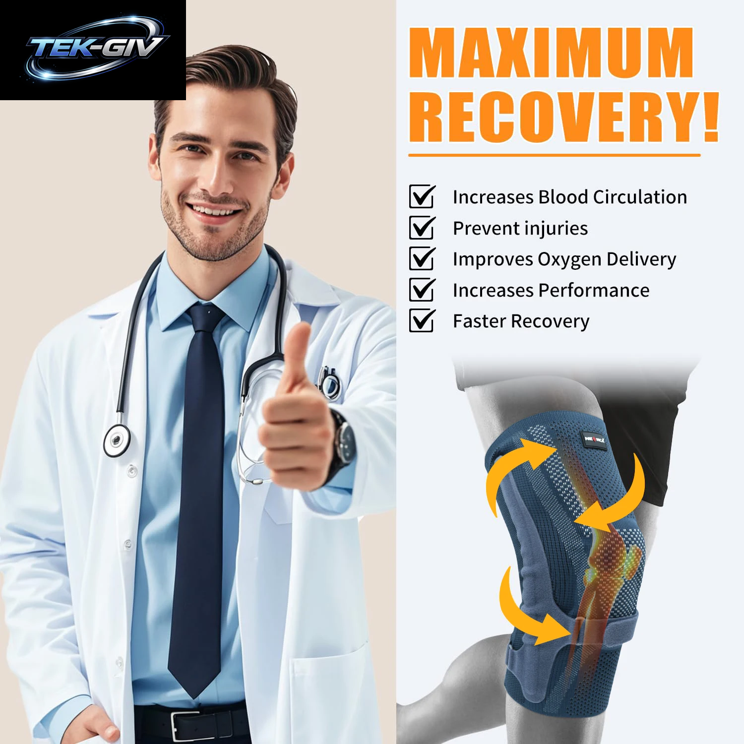 NEENCA Kniebandage Mit Patella-Pad Und Seitenstabilisatoren, Knie-Kompressionsmanschettenunterstützung Für Damen Und Herren ACL/PCL, Laufsport