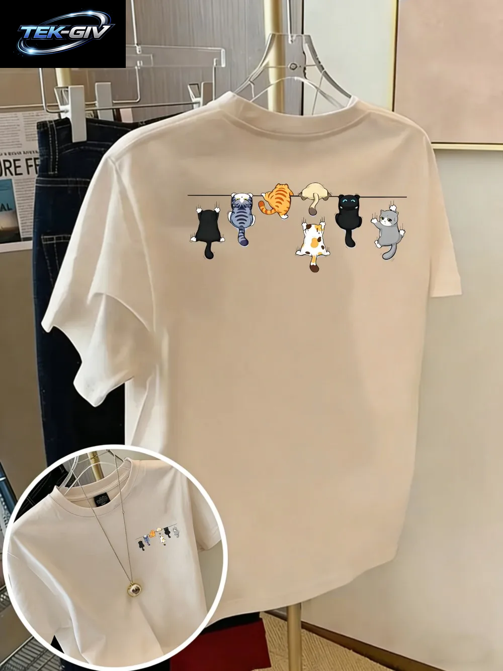 Cartoons Cats Prints T-Shirts Sommer Damen Baumwoll-T-Shirts Basic O-Ausschnitt Oversize Kurzarm-Tops Casual Street Woman Kleidung