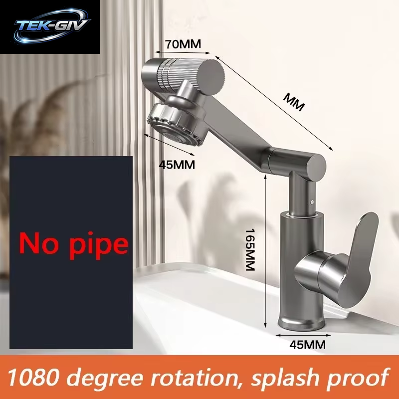 Küchenarmatur Küchenspüle Wasserhahn Edelstahl 1080° ° Rotierendes Wand-Wasserhahn-Waschbecken Für Kalt- Und Warmwasser Für Badezimmer Und Küche