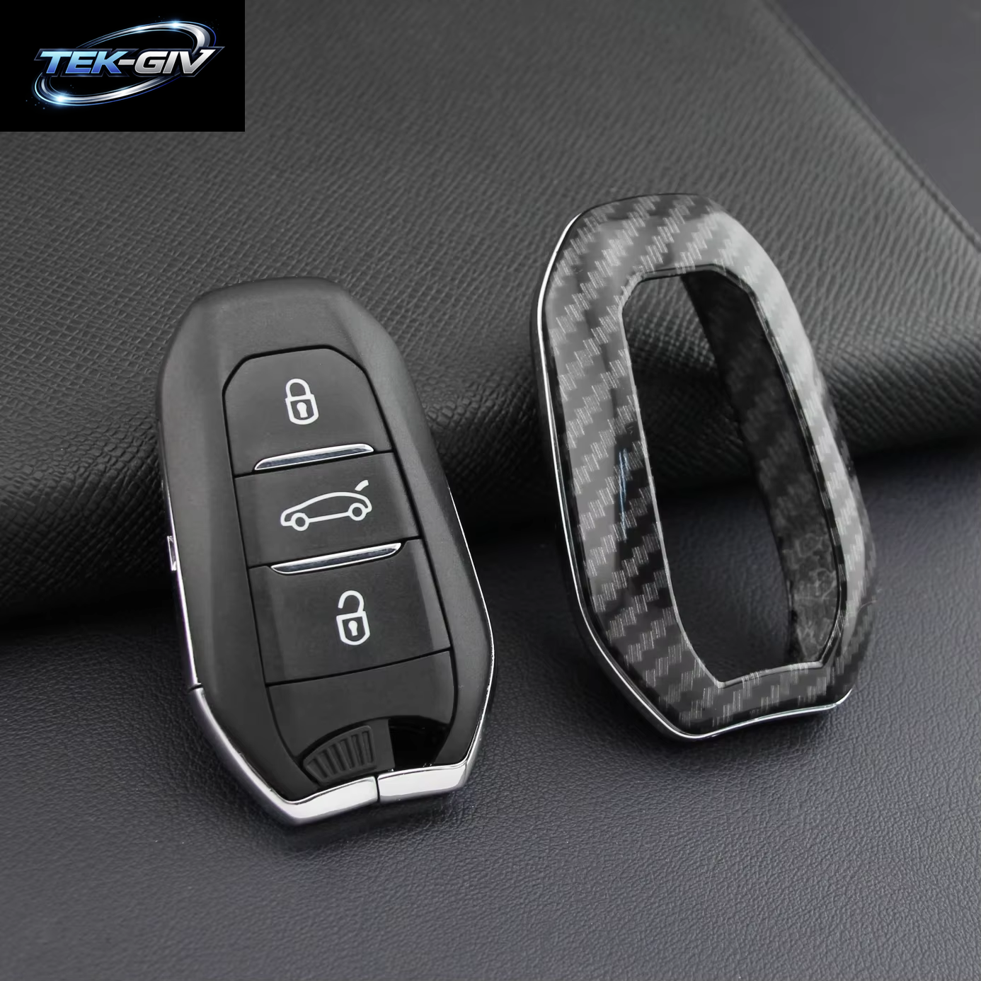 Carbon Fiber Smart Key Fob Abdeckung Fall Kette Ring Für Peugeot 308 508 2008 3008 5008 Citroen C3 C5 Aircross DS 9 3 7 Crossback