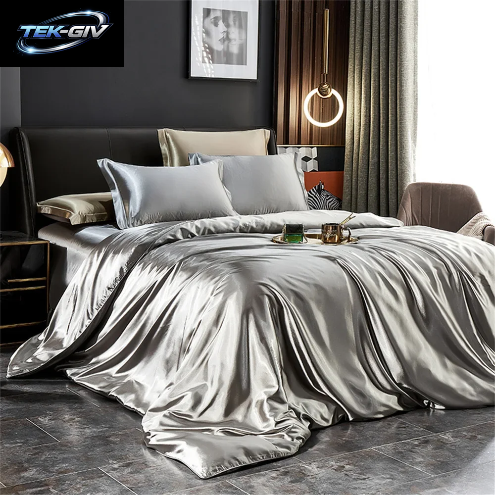 Bettwäsche-Set Aus Massiver Seide Mit Bettbezug, Bettlaken, Kissenbezüge, Luxuriöser Satin, Einzelbett, Doppelbett, Bettlaken, King-Size-Bett, Queen-Size-Bett