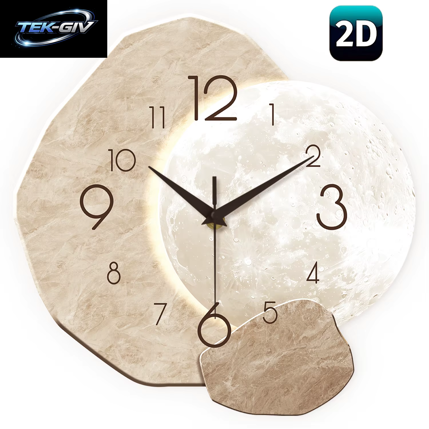 Moderne, Schlichte, Geräuschlose Wanduhr, Monddesign – Quarzwerk, Holzmaterial, Für Schlafzimmer, Wohnzimmer Oder Bürodekoration