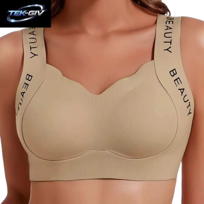Gerippte Push-Up-Bhs, Kabelloser BH, Nahtlose Damenunterwäsche, Übergröße, Wellenausschnitt, Breiter Träger, Sexy Dessous, M-3XL
