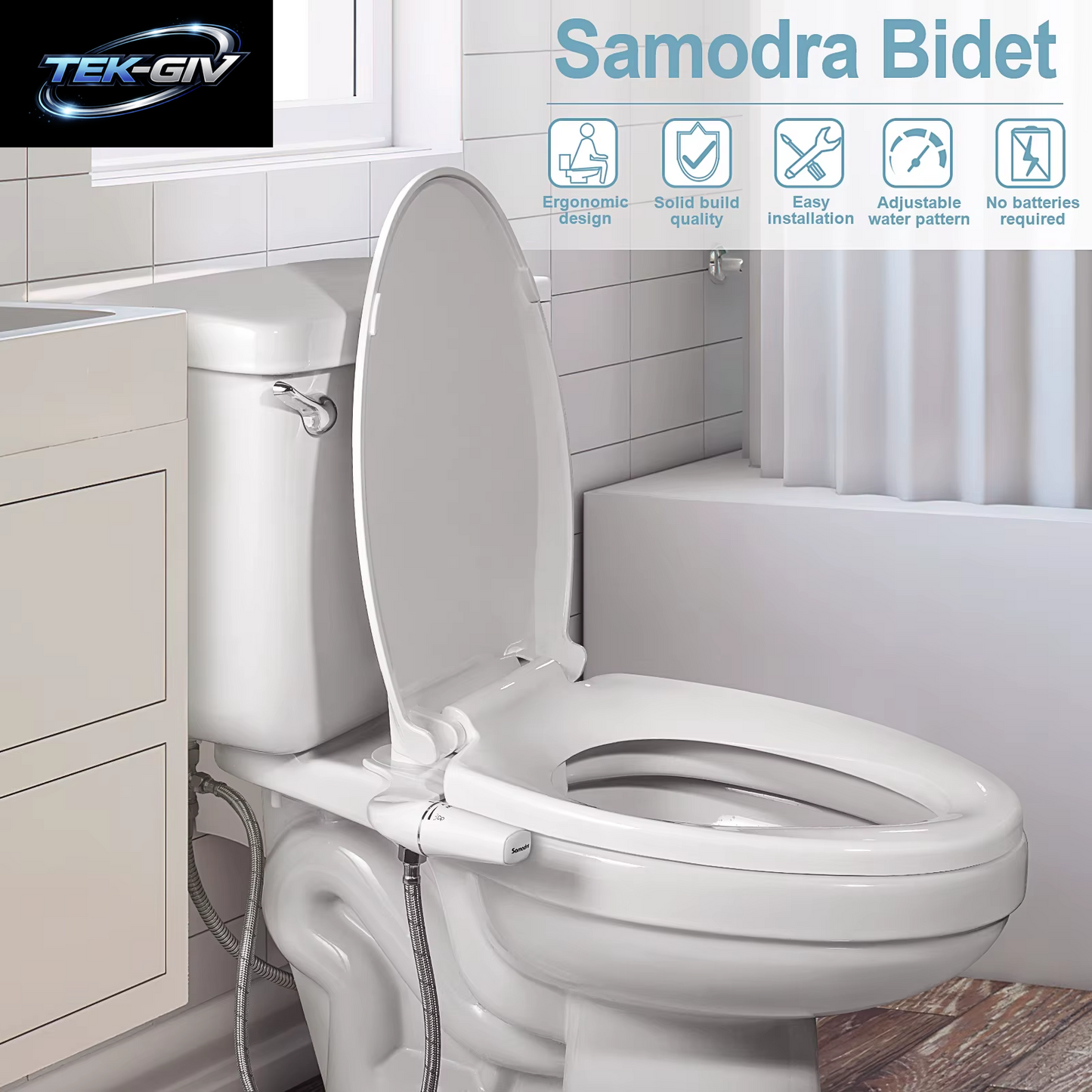 SAMODRA Bidet-Aufsatz, Ultraschlanker Toilettensitz-Aufsatz, Doppeldüsen-Bidet, Einstellbarer Wasserdruck, Nicht Elektrisches Arschsprühgerät