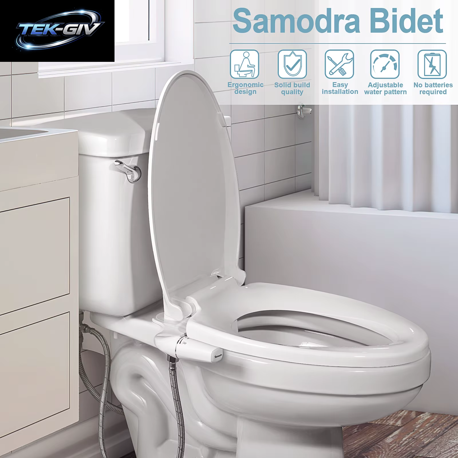 SAMODRA Bidet-Aufsatz, Ultraschlanker Toilettensitz-Aufsatz, Doppeldüsen-Bidet, Einstellbarer Wasserdruck, Nicht Elektrisches Arschsprühgerät