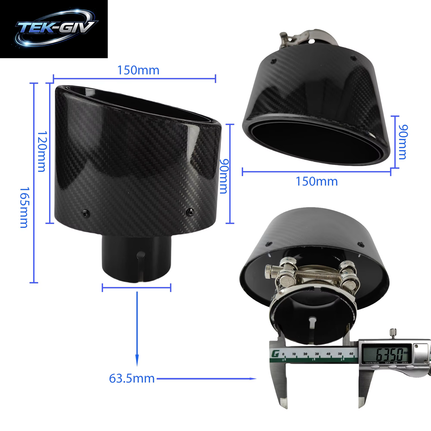 1Pcs Universal Auto Glänzend Carbon Faser Schalldämpfer Spitze Auspuffrohr Düse Dekoration Edelstahl Silber Oval 150Mm Kippen Links Rechts