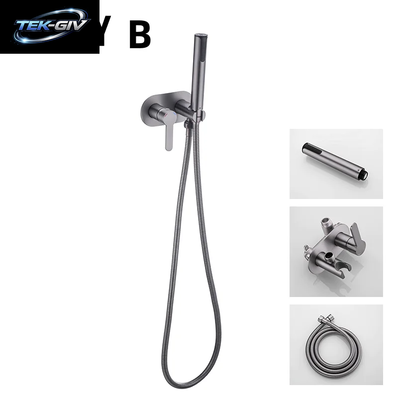 Gebürsteter Gold-Bidet-Wasserhahn, Messing-Duscharmatur, Waschtischmischer, Kalt- Und Warmwassermischer, Quadratischer Duschbrausekopf, Wc-Armaturen