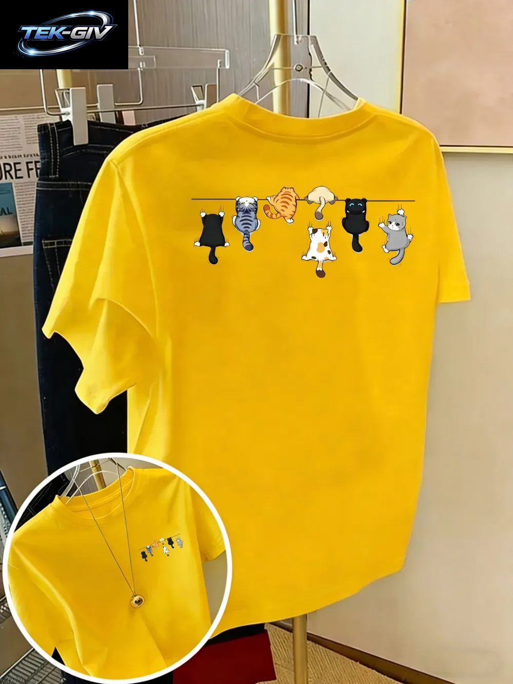 Cartoons Cats Prints T-Shirts Sommer Damen Baumwoll-T-Shirts Basic O-Ausschnitt Oversize Kurzarm-Tops Casual Street Woman Kleidung