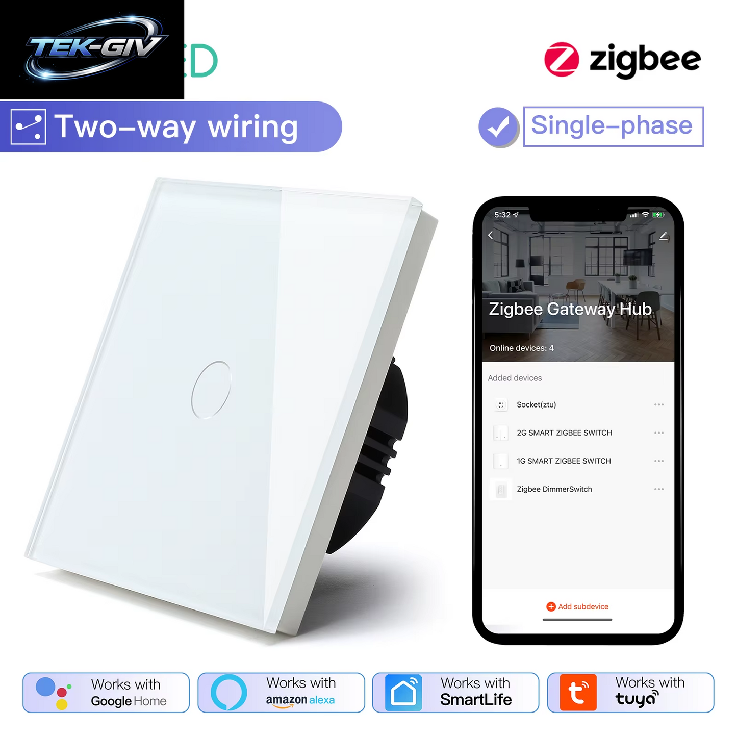 BSEED Zigbee Schalter 1/2/3Gang 2Way Verdrahtung Smart Touch Licht Schalter Wand Sensor Schalter Tuya APP Smart Leben Google Alexa