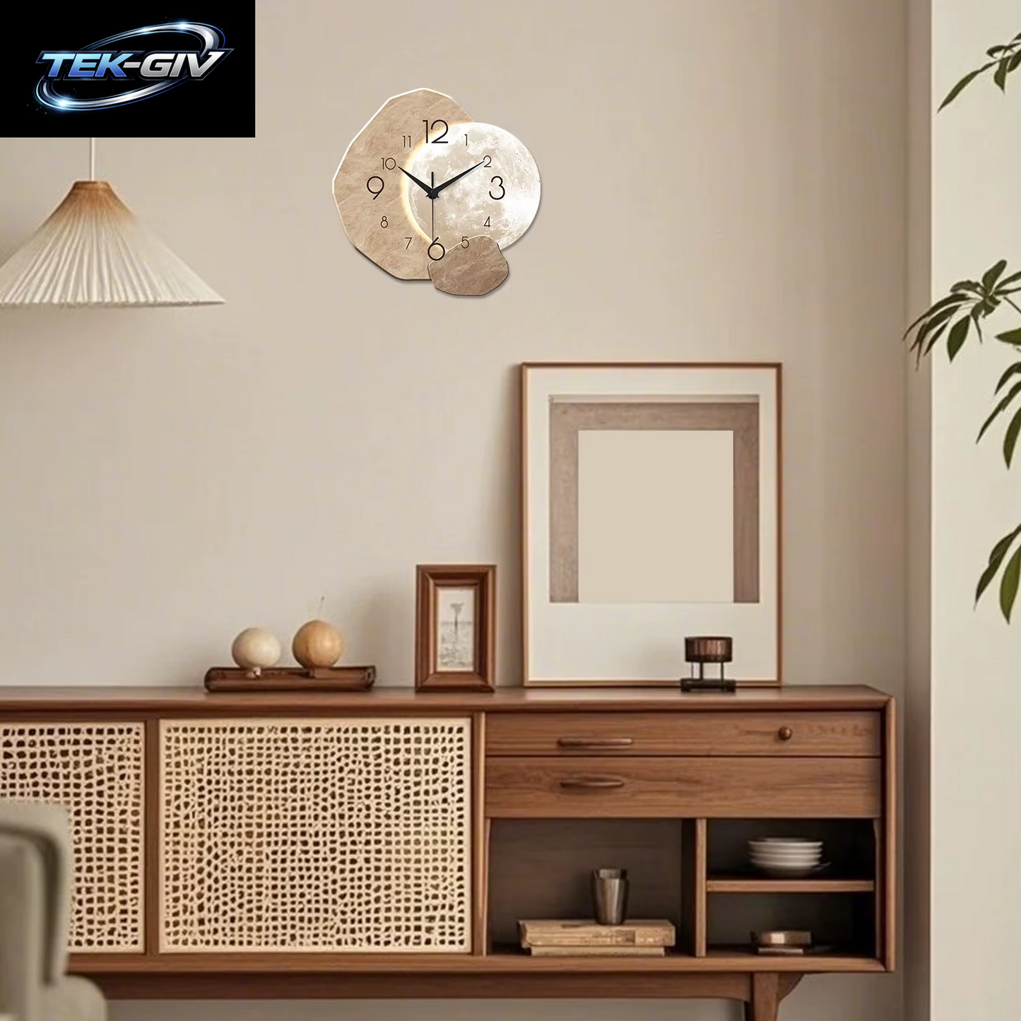 Moderne, Schlichte, Geräuschlose Wanduhr, Monddesign – Quarzwerk, Holzmaterial, Für Schlafzimmer, Wohnzimmer Oder Bürodekoration