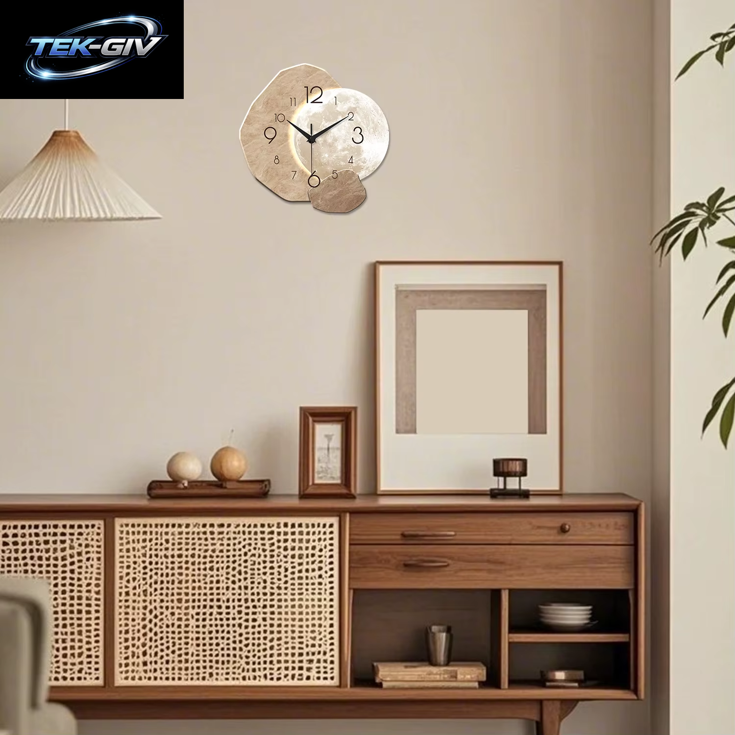 Moderne, Schlichte, Geräuschlose Wanduhr, Monddesign – Quarzwerk, Holzmaterial, Für Schlafzimmer, Wohnzimmer Oder Bürodekoration