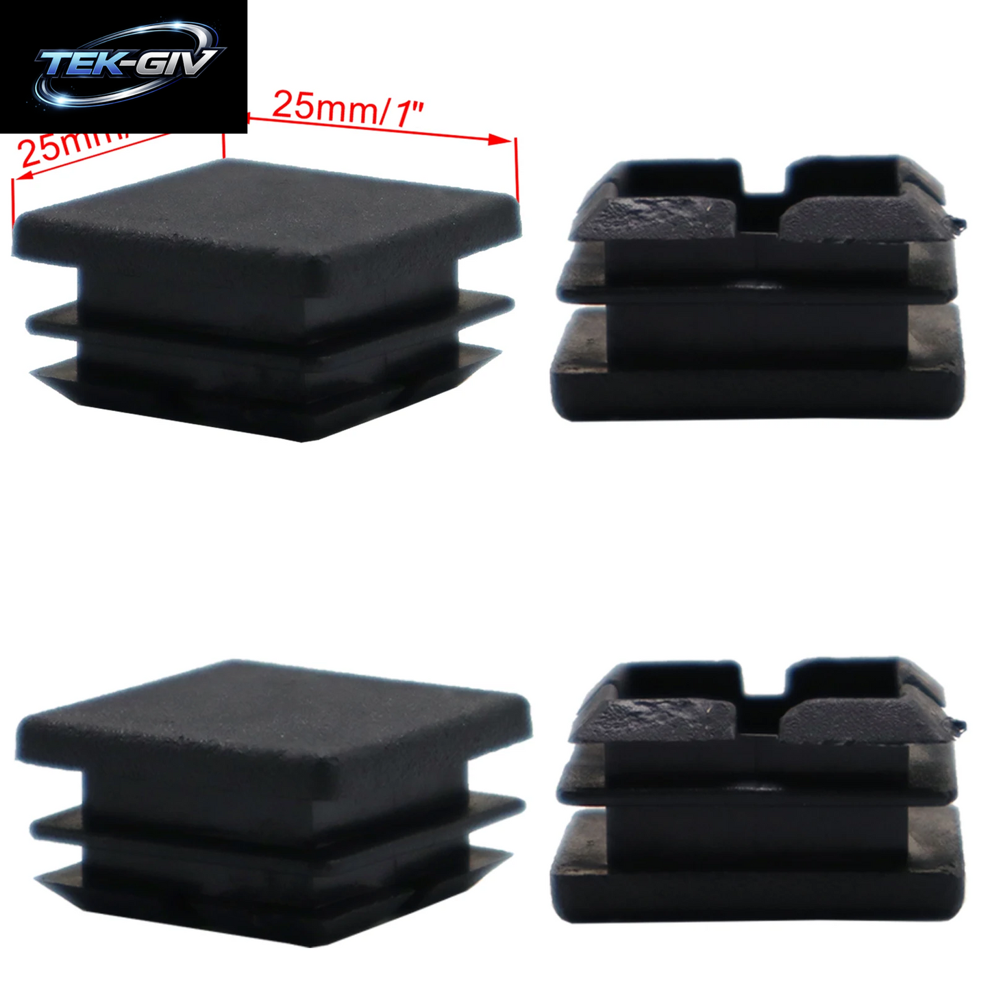 4Pcs Schwarz Stanzen End Caps Platz Rohr Einsätze Rohr Box Abdeckung Bungs Stecker Home Möbel Füße DIY Zubehör 25/40/50Mm