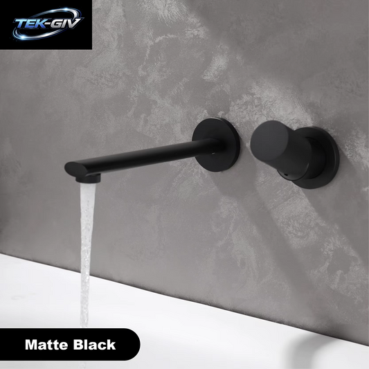 Luxuriöser, an Der Wand Montierter Badezimmerhahn Aus Gebürstetem Goldmessing Mit Einstellbarem Wasservolumen. Eingebettetes Design Für Warm- Und Kaltwasser-Waschtischarmaturen