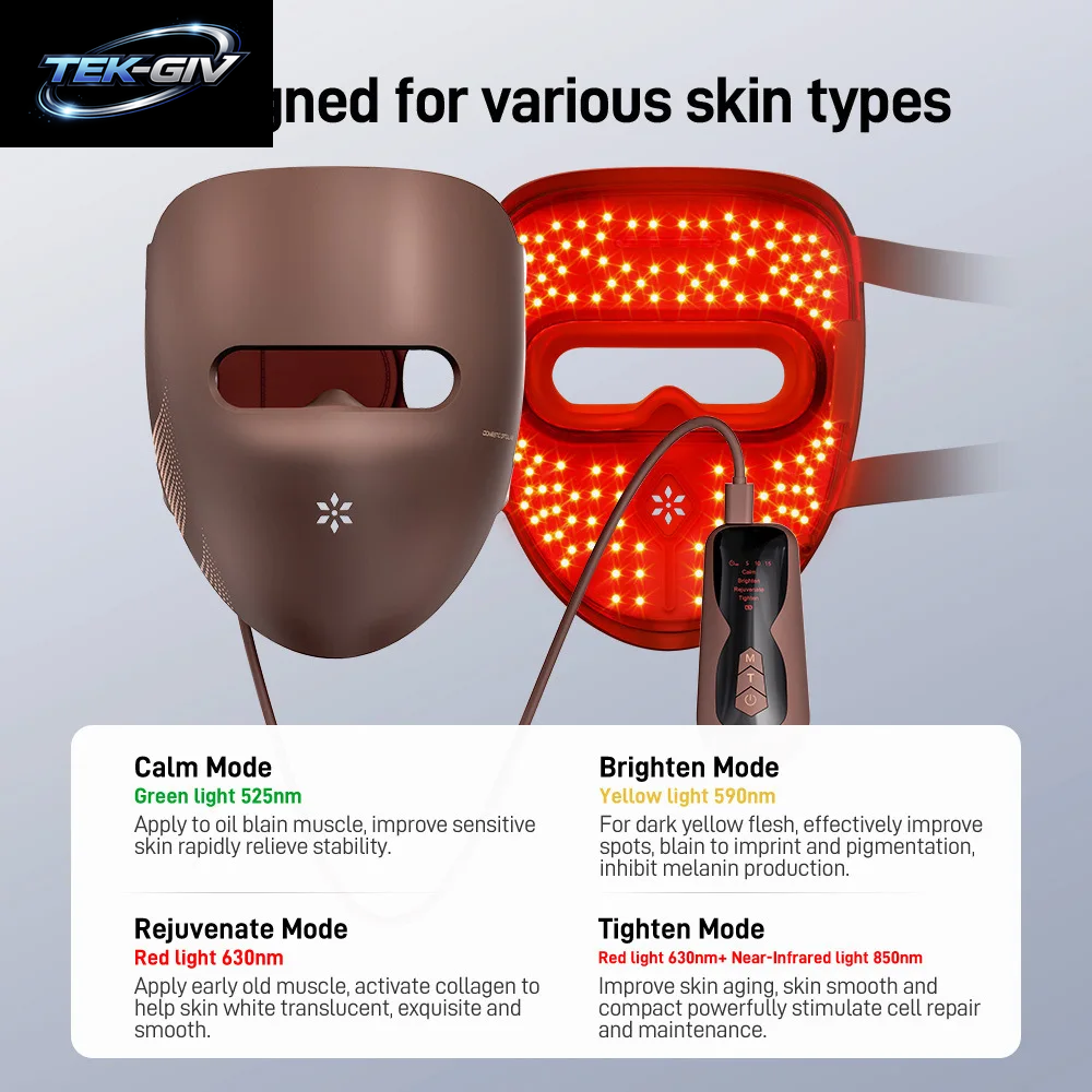 Rotlichttherapie LED 4-Farben Gesichtsmaske Aus Silikon, Rotes Licht Photon Hautverjüngung Faltenentfernung Anti-Akne Porenverkleinerung