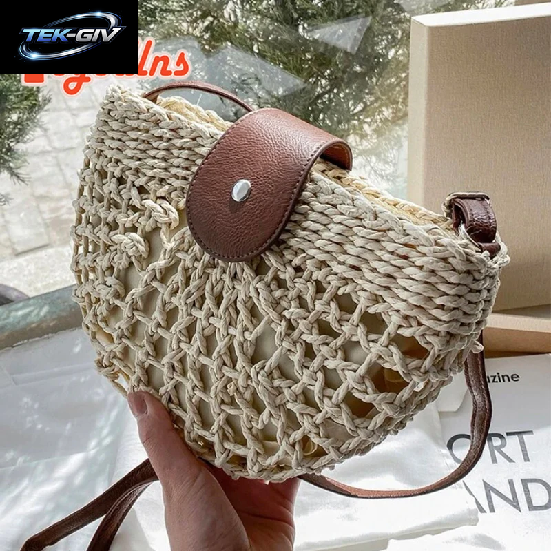 Yogodlns Sommer Stroh Tasche Für Frauen Mode Halbkreis Umhängetaschen Rattan Handgemachte Messenger Handtasche Reise Strand Taschen Tote