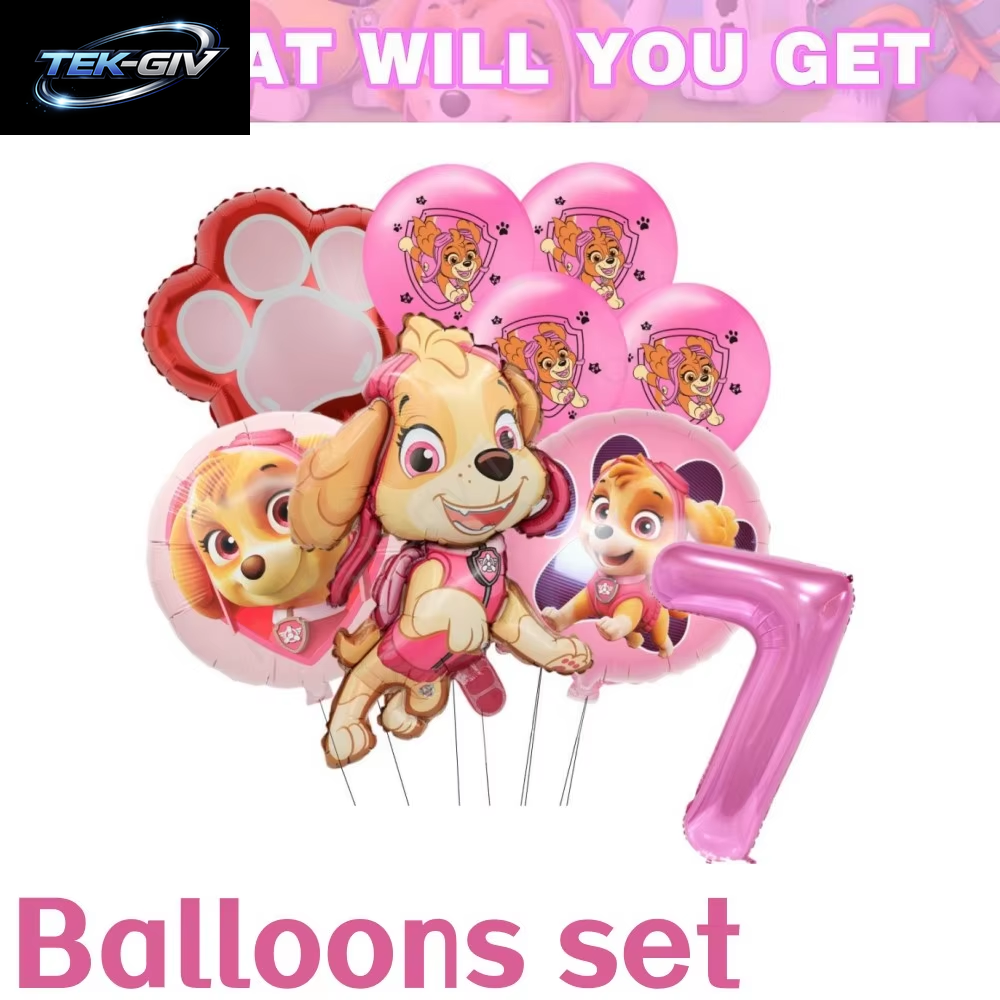 Rosa Paw Patrol Skye Geburtstag Party Dekorationen Skye Folie Latex Ballons Geschirr Teller Hintergrund Für Kinder Mädchen Party Supplies