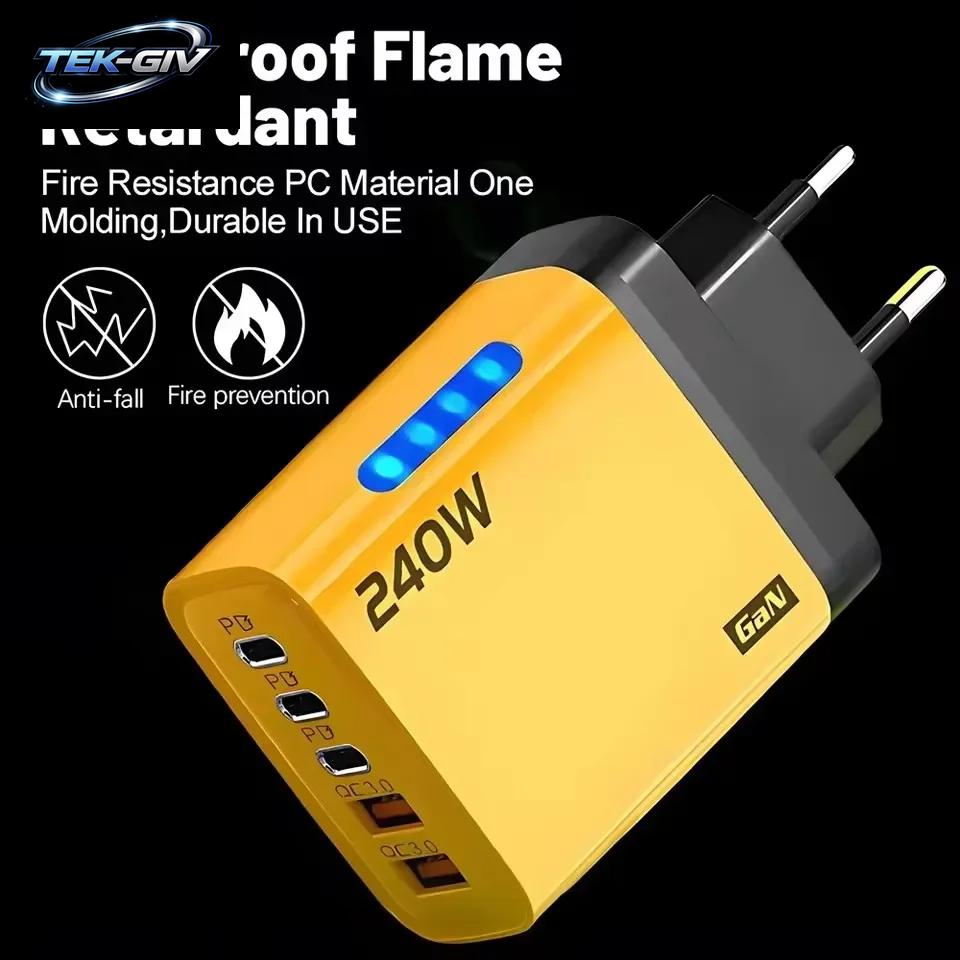 240W Gan-Schnellladegerät Mit Led-Licht 5-In-1 2Usb+3Type-C Multi-Port-Handy-Ladegerät Für Iphone 15-17 Serie Samsung Huawei Xiaomi 15
