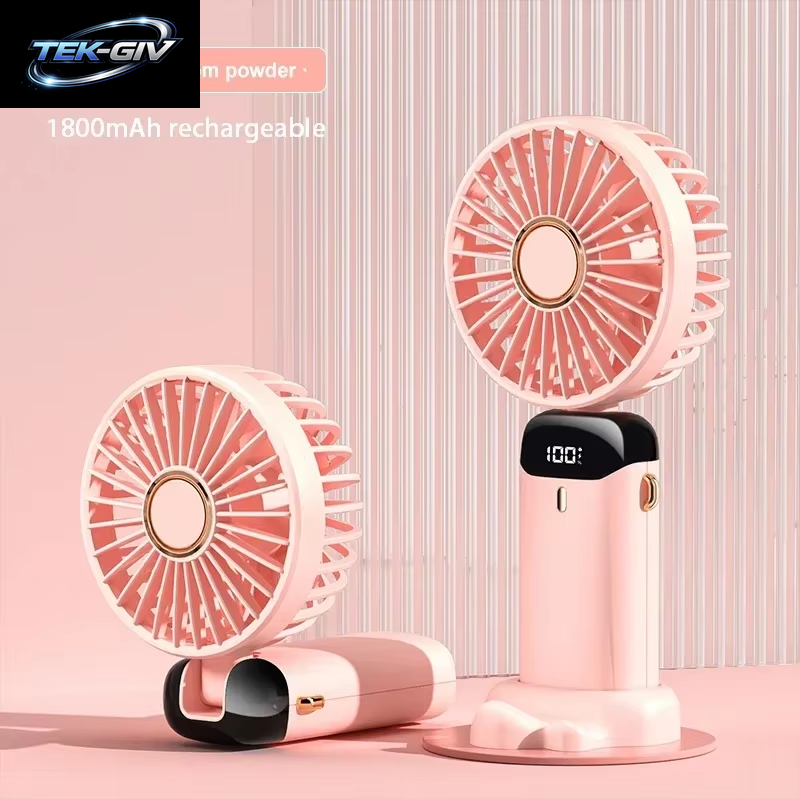 Tragbarer Mini-Handventilator, Faltbar, Zum Aufhängen Am Hals, 5 Geschwindigkeiten, Wiederaufladbarer Usb-Ventilator Mit Telefonständer Und Bildschirm, 1800 Mah