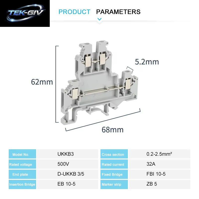UKK/UKKB 3 10 Stück Doppel-Schraubverbinder 2,5 Mm2 Drahtstopfen Elektrischer Universal-Din-Schienen-Klemmenblock Mit 2 Stufen UKK3 UKKB3