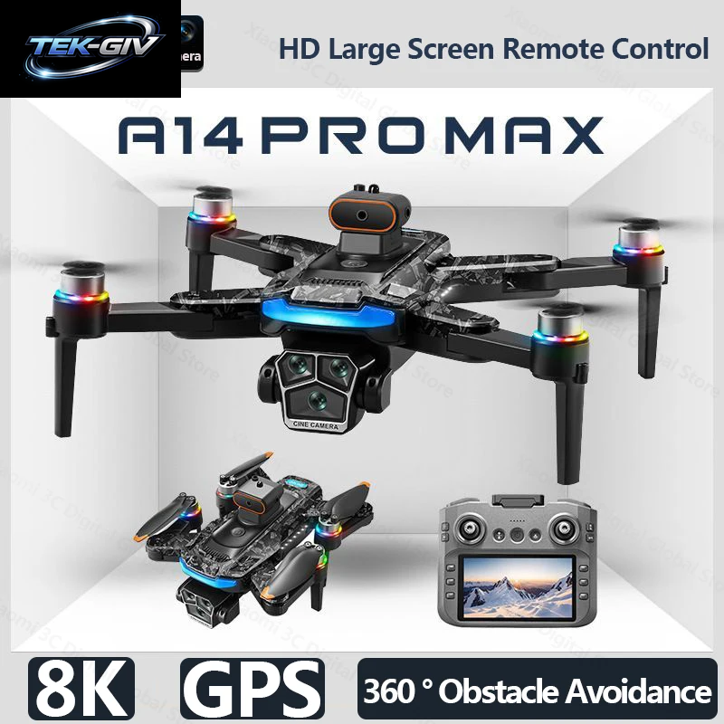 Xiaomi A14 Promax Drone Bürstenlosen Motor 8K HD Drei Kamera GPS Optischen Fluss Hindernis Vermeidung Faltbare Quadcopter Drone Spielzeug