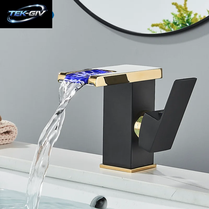 ULGKSD Waschbecken-Wasserhähne, Kalt Und Warm, Hydroelektrischer Led-Waschtischarmatur, Deckmontage, Wasserfall-Mischbatterie, Küche, Dual-Use-Wasserhahn, Kran