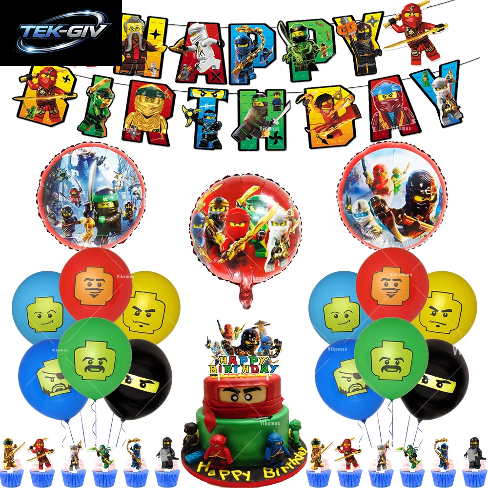 Ninjaed Go Thema Luftballons Geburtstag Party Dekoration Lieferungen Baby Dusche Legoed Latex Ballon Hintergrund Banner Kuchen Topper Jungen