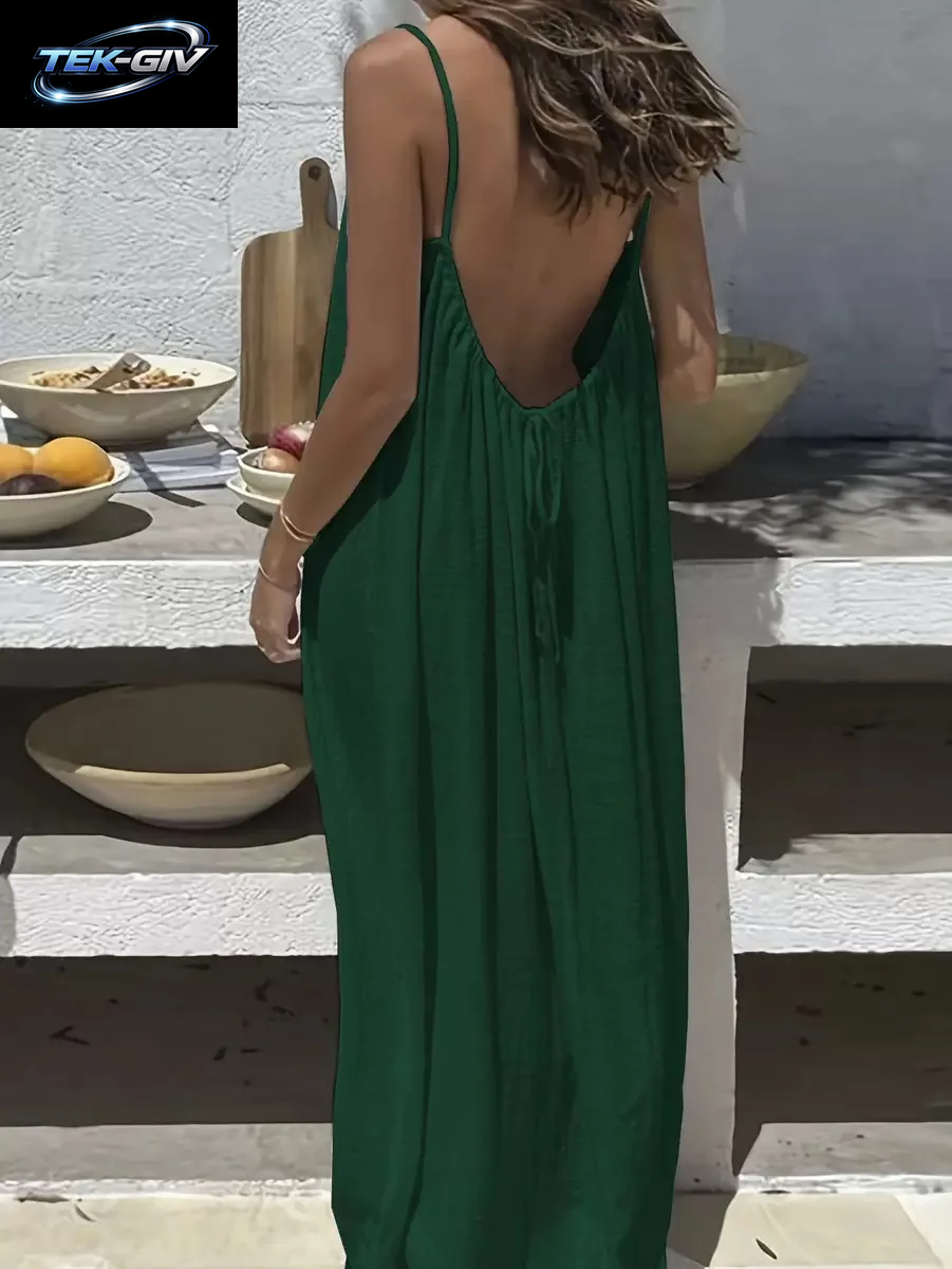 2026 Locker Sitzendes Spaghettiträgerkleid Für Damen – Lässiges Sommerkleid Für Zuhause, Einfarbig, Für Den Urlaub, Coole Homewear