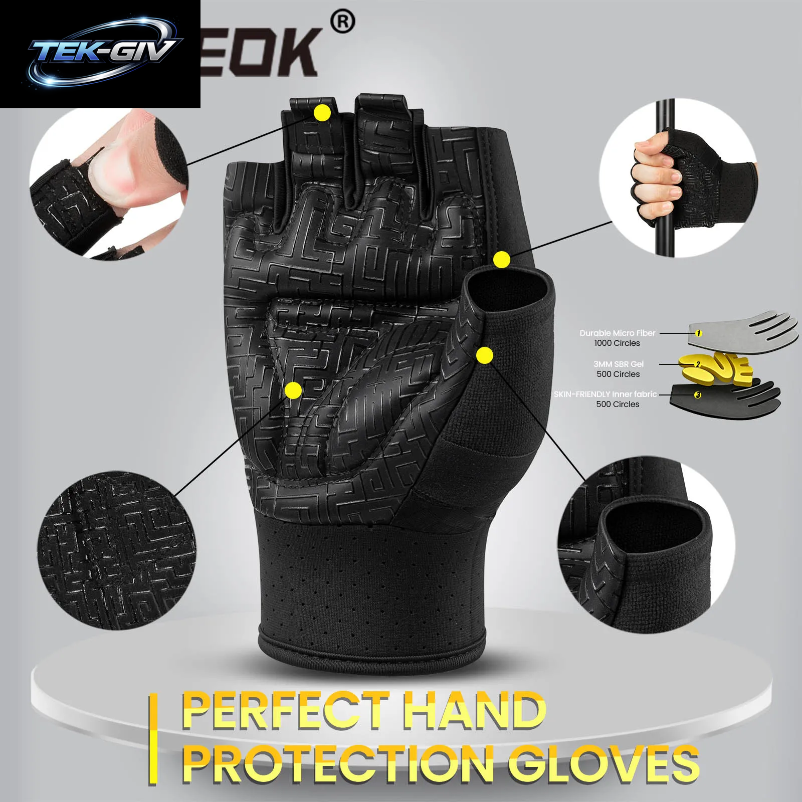 MOREOK Gewichtheber-Handschuhe Atmungsaktiv Rutschfest Krafttraining Übungs-Fitness-Handschuhe Für Klimmzüge