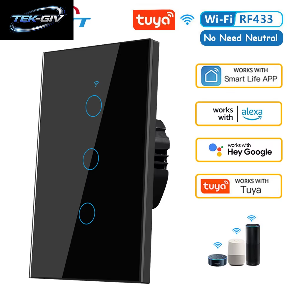 Tuya Smart Switches UNS RF433 1/2/3 Gang Kein Neutralleiter Touch Sensor LED Licht Wifi Wand Schalter Smart Home Alexa Google Hause