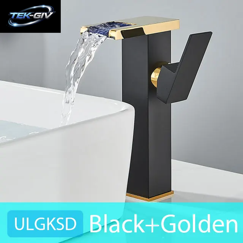 ULGKSD Waschbecken-Wasserhähne, Kalt Und Warm, Hydroelektrischer Led-Waschtischarmatur, Deckmontage, Wasserfall-Mischbatterie, Küche, Dual-Use-Wasserhahn, Kran