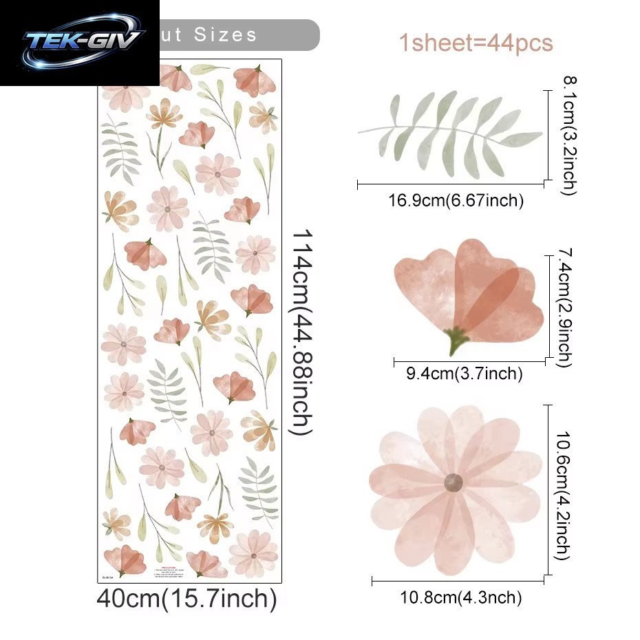 Boho-Blumen-Wandaufkleber Für Kinder, Aquarell, Schlafzimmer, Wohnzimmer, Heimdekoration, Kunst, Umweltfreundlich, Abnehmbare Aufkleber, Pvc-Wandbilder