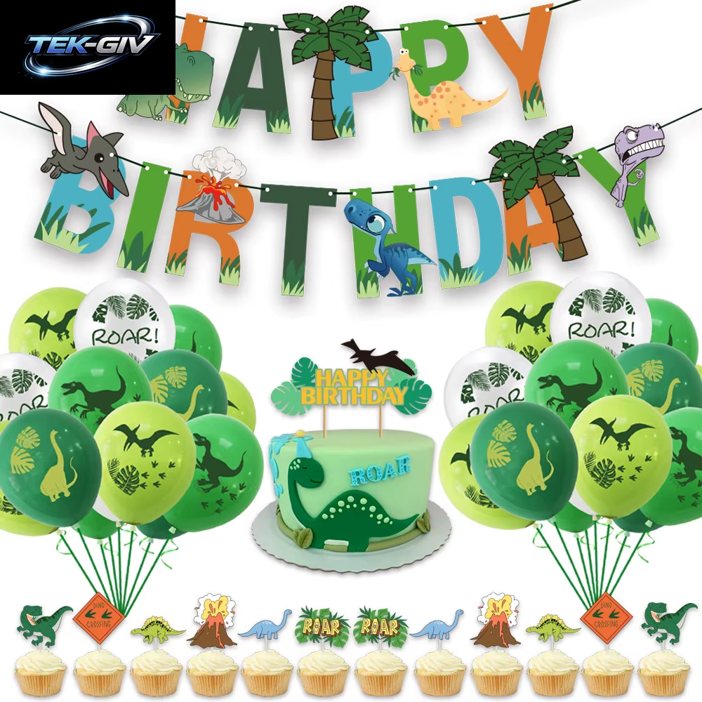 Dinosaurier Geburtstag Party Dekoration Papier Geschirr Set Tassen Teller Tischdecke Thema Luftballons Glücklich Hintergrund Liefert Für Kinder Jungen