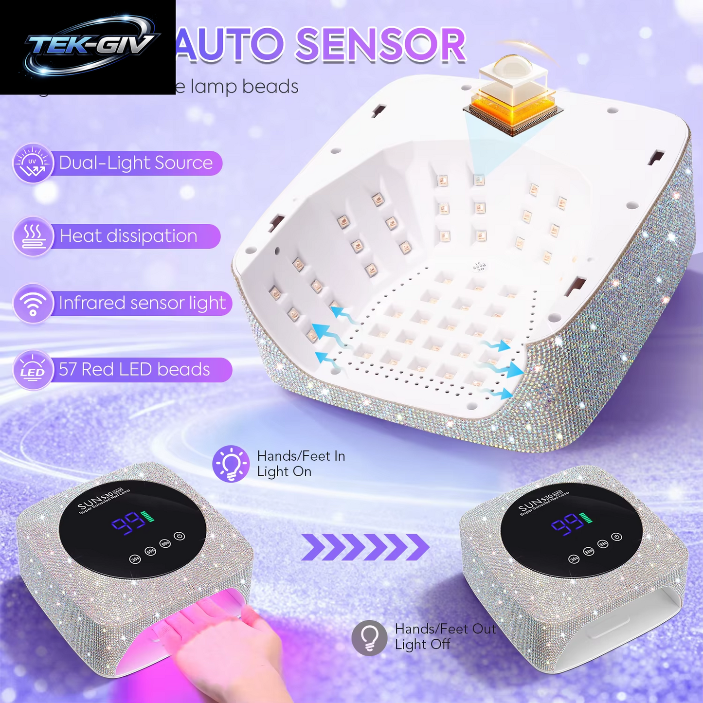 Wiederaufladbare 180 W Uv-Led-Nagellampe Für Schnelles Aushärten Aller Uv-Gel 57 LED Professioneller Nageltrockner Mit Bewegungserkennung, Salonausrüstung