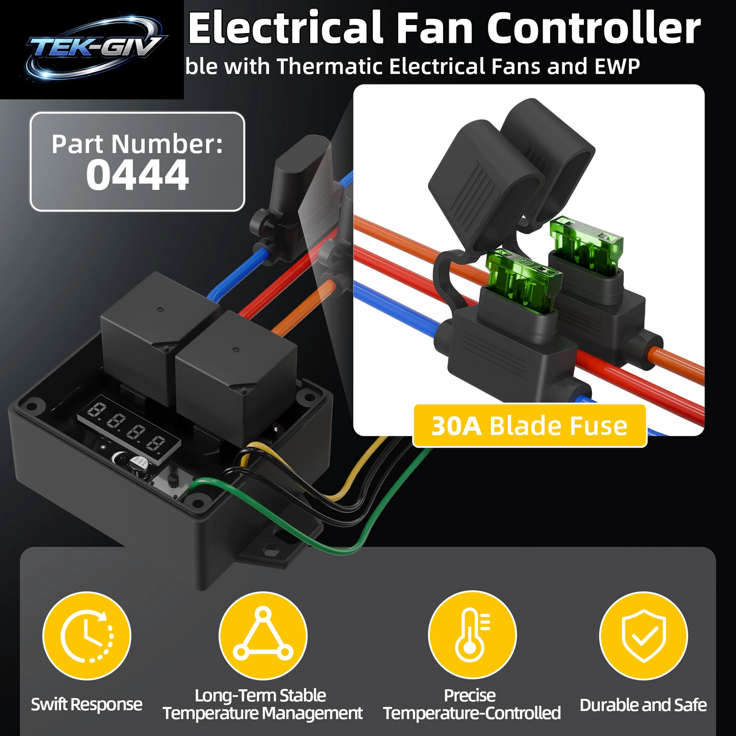 Digitaler Controller Für Kühlerlüfter # 0444 Dualer Elektrischer Thermosventilator, 12 V Und 24 V, Einstellbarer Temperaturbereich Von 40 ° C Bis 110 ° C